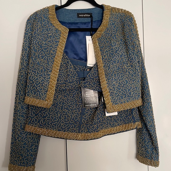 RETROFÊTE ALMA JACKET, MANI EMBELLISHED DENIM SKIRT, NINA TOP ALL 3 PIECES - Picture 10 of 14